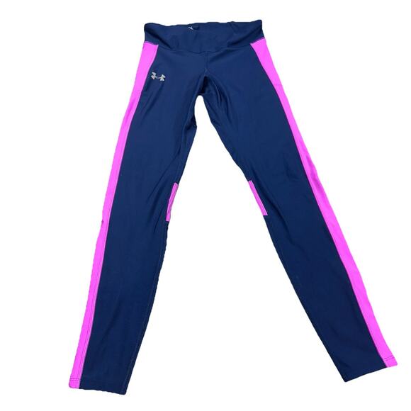 Under Armour Pants - Under Armour HeatGear Compression Leggings Womens M Navy Pink Athletic Running